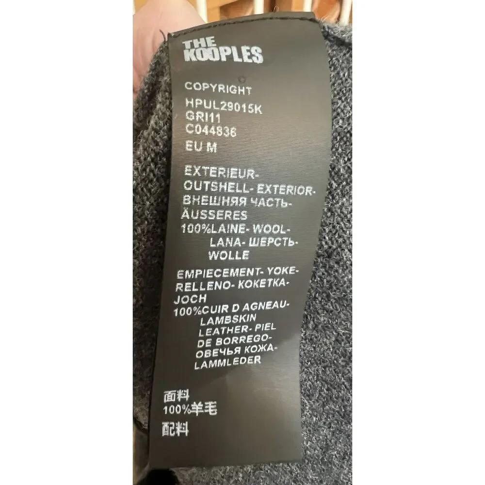 The Kooples Paris Wool Men’s‎ M Crew Neck Charcoal Gray Leather Patches Gift NWT